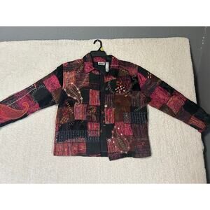 Chicos Design Boho, Tapestry, Patchwork Embroidered Jacket Sz. 3. Party workwear